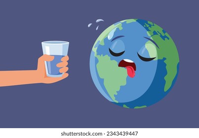 
Concepto de calentamiento global Ilustración de un planeta de la Tierra sediento. La terra de caricatura se siente deshidratada después del desastre del calentamiento global 
