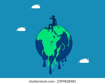 Global warming concept. man on a melting earth. Vector 