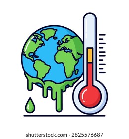 Global warming concept with melting earth thermometer environment temperature