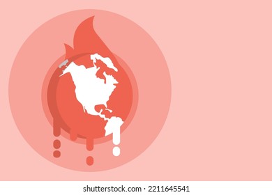 Global warming concept. Planet earth on fire, with copyspace. Flat style illustration isolated.