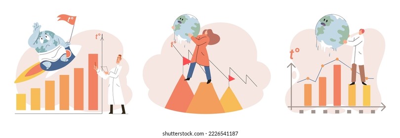 Global warming concept. Scientist studies problem of rising temperatures on planet Earth. Researcher makes analysis of ecology and environment. Scientific research on climate change environmental test