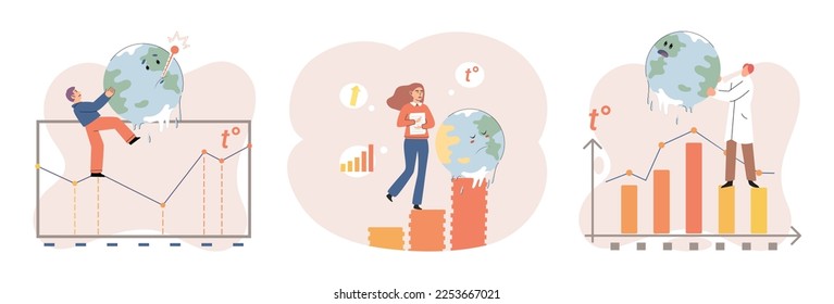 Global warming concept. Scientist studies problem of rising temperatures on planet Earth. Researcher makes analysis of ecology and environment. Scientific research on climate change environmental test