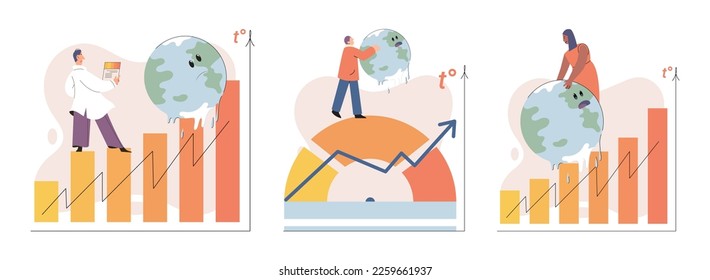 Concepto de calentamiento global. Los científicos estudian el problema de las crecientes temperaturas en el planeta Tierra. El investigador hace análisis de ecología y medio ambiente. Investigación científica sobre el cambio climático