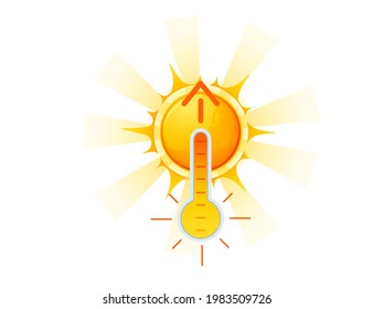Global warming concept with sun and thermometer abstract save climate vector illustration on white background
