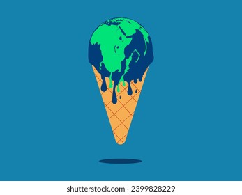 global warming concept The world is melting like ice cream. vector 