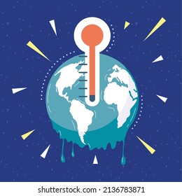 global warming concept, world with thermometer
