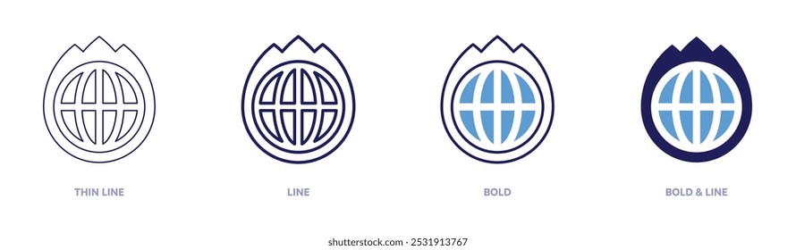 Global warming crisis icon in 4 different styles. Thin Line, Line, Bold, and Bold Line. Duotone style. Editable stroke.