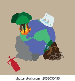 Los peligros del calentamiento global. Dibujo de vectores.
