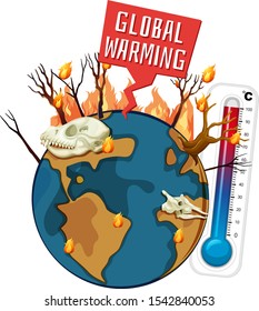 Global warming with deforestation on earth illustration