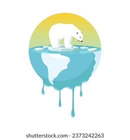 Global warming design concept. A polar bear floating on iceberg.