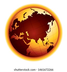 Global warming. Drought effect. Climate change. Environmental danger vector icon. Asia and Europe view.
