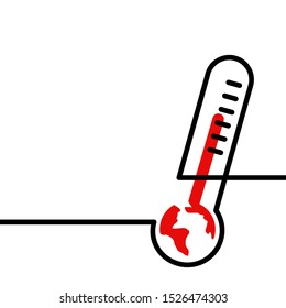 global warming earth high temperature thermometer one line outline vector illustration banner