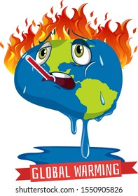 Global warming with earth on fire illustration