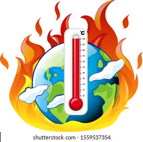 Global warming with earth on fire illustration
