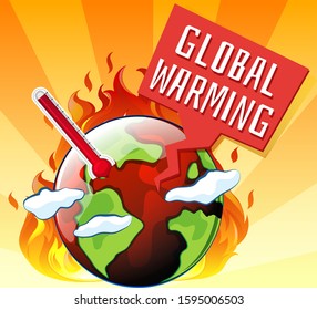 Global warming with earth on fire illustration