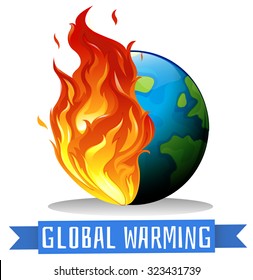 Global warming with earth on flame illustration