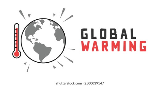 Global warming earth with thermometer background banner design, vector illustration