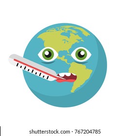 global warming earth with thermometer flat design vector graphic isolated on white background