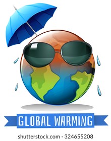Global warming with earth and umbrella illustration
