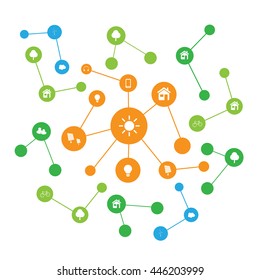 Globale Erwärmung, umweltfreundliche Welt - Verbindungen, Netzwerke - Design-Konzept mit Symbolen