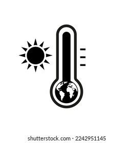 Global Warming, Ecological Issues. Thermometer earth globe and sun icon. Isolated vector illustration