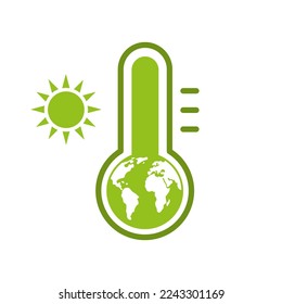 Global Warming, Ecological Issues. Thermometer earth globe and sun icon. Isolated vector illustration