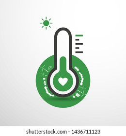 Global Warming, Ecological Problems and Solutions - Thermometer Icon Design Concept