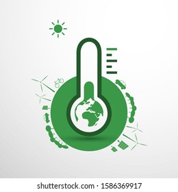 Global Warming, Ecological Problems and Solutions - Thermometer Icon Design Concept