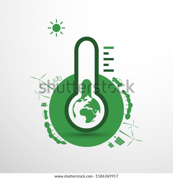 Global Warming, Ecological Problems and\
Solutions - Thermometer Icon Design\
Concept