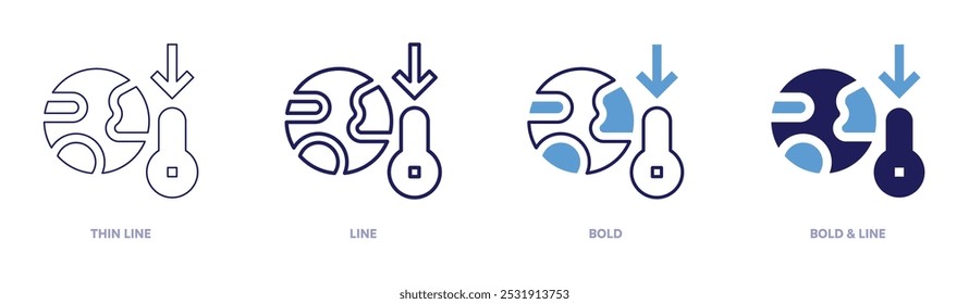 Global warming economic costs icon in 4 different styles. Thin Line, Line, Bold, and Bold Line. Duotone style. Editable stroke.