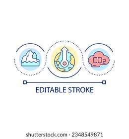 Global warming effect loop concept icon. Greenhouse effect. Climate changing and environment abstract idea thin line illustration. Isolated outline drawing. Editable stroke. Arial font used