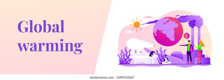 Global warming, environment pollution, global heating impact concept. Vector banner template for social media with text copy space and infographic concept illustration.