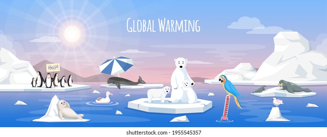 Global warming, environment pollution, global warming heating impact. Change climate. Global warming ice landscape