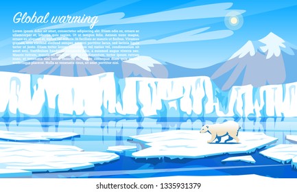 Global warming. Environmental problem. Climate Change. Ecological catastrophe. Air pollution. Polar bear on a floating ice floe in the north Arctic Ocean.