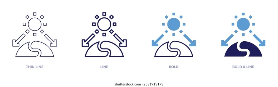 Global warming flood prevention icon in 4 different styles. Thin Line, Line, Bold, and Bold Line. Duotone style. Editable stroke.