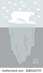 Global warming forecasting. Illustration of the polar bear on the small iceberg