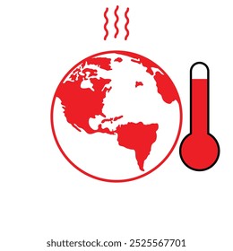 Global warming. Globe outline. Hot thermometer. Symbol of evaporation. Vector drawing.