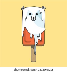 Global warming, Graphic illustration of a melting polar bear, like ice cream sticks coating