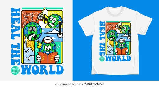 global warming graphic t-shirt design, earth day and environment vector illustration for t-shirt, apparel and clothing design