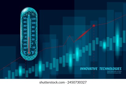 Global warming growing trend ecology problem eco concept. Renewable energy against greenhouse effect 3D render. Science chemistry biotechnology polygonal climatic technology vector illustration