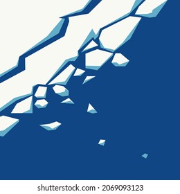 Global warming ice melting northern arctic waters vector illustration abstract shapes, Flat design, Floating icebergs of melting arctic or Antarctic glacier in ocean. Climate change concept background