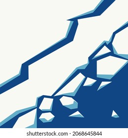 Global Warming Ice Melting Rising Sea Level Vector Illustration Abstract Shapes, Flat Design, Floating Icebergs Of Melting Arctic Or Antarctic Glacier In Ocean. Climate Change Concept Background