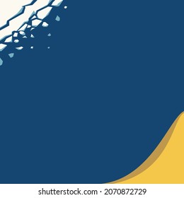 Global warming ice melting rising sea level, desertification, Vector illustration abstract background, Floating icebergs of melting arctic or antarctic glacier yellow desert, Climate change concept