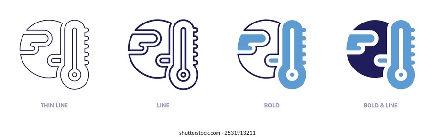 Ícone de aquecimento global em 4 estilos diferentes. Linha fina, Linha, Negrito e Linha Negrito. Estilo duotônico. Traçado editável.