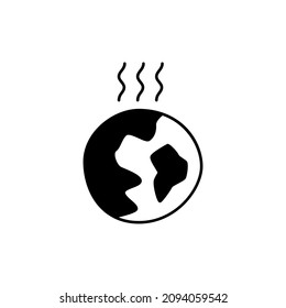 Icono de calentamiento global en glifo plano negro, estilo relleno aislado en fondo blanco