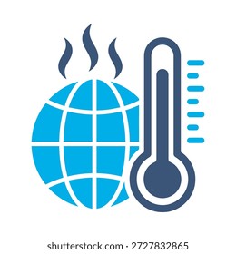 Icono de calentamiento global Vector plano azul diseño globo termómetro símbolo cambio climático temperatura del calor ambiente elemento gráfico signo