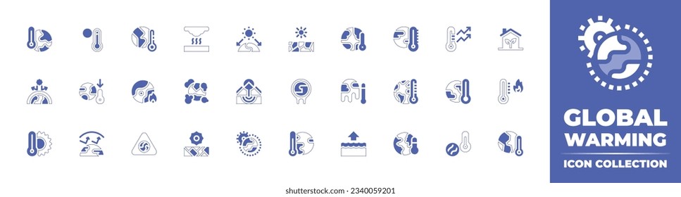 Global warming icon collection. Duotone style line stroke and bold. Vector illustration. Containing global, temperature, greenhouse effect, desertification, earth, global warming, eco, and more.