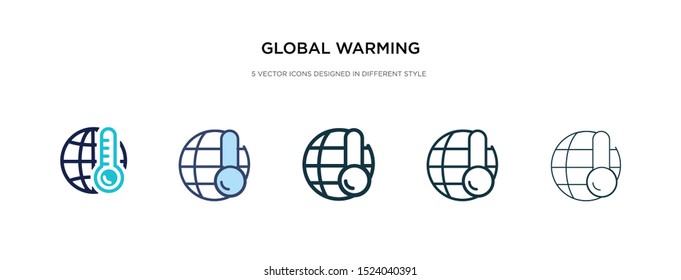 global warming icon in different style vector illustration. two colored and black global warming vector icons designed in filled, outline, line and stroke style can be used for web, mobile, ui