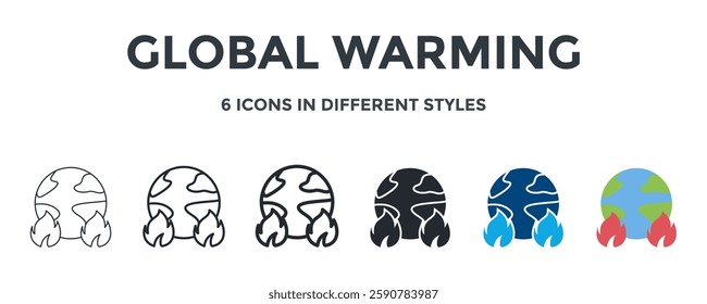 Global Warming Icon In Different Style Vector Illustration. Designed In Thin Line, Regular Line, Bold Line, Glyph, Color Fill, And Flat Style Can Be Used For Web