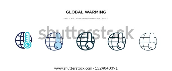 global warming icon in different style vector\
illustration. two colored and black global warming vector icons\
designed in filled, outline, line and stroke style can be used for\
web, mobile, ui
